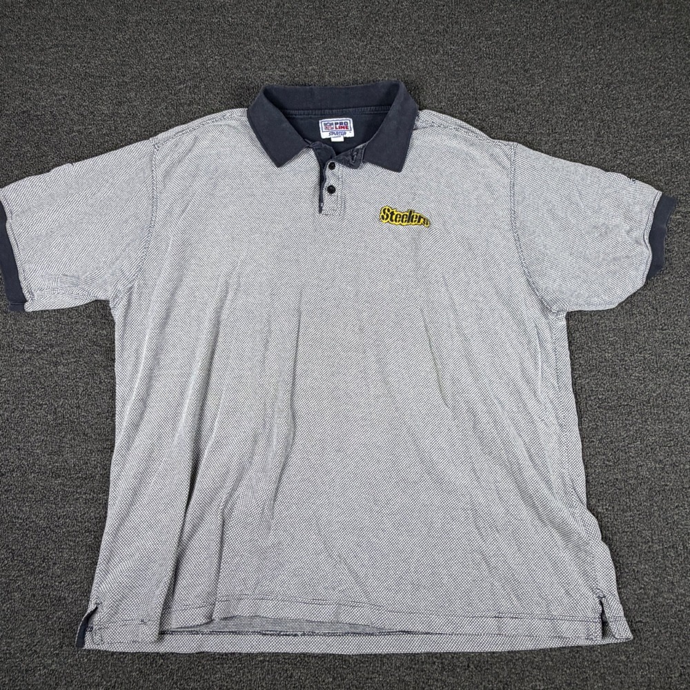 Vintage Starter NFL Pro Line Pittsburgh Steelers Polo Shirt Grey Mens 3XL